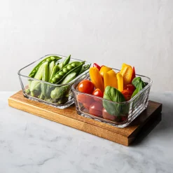 KSP Hearthwood 'Acacia Wood' Glass Bowls with Tray - Set of 3 (Clear)