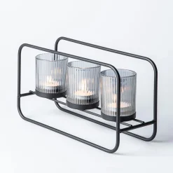 KSP Horizon '3-Lite' Iron Candle Holder (Black/Smoke)