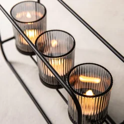 KSP Horizon '3-Lite' Iron Candle Holder (Black/Smoke)