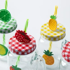 KSP Ice Cold 'Fruitfun' Glass Mason Drinking Jar - Set of 4