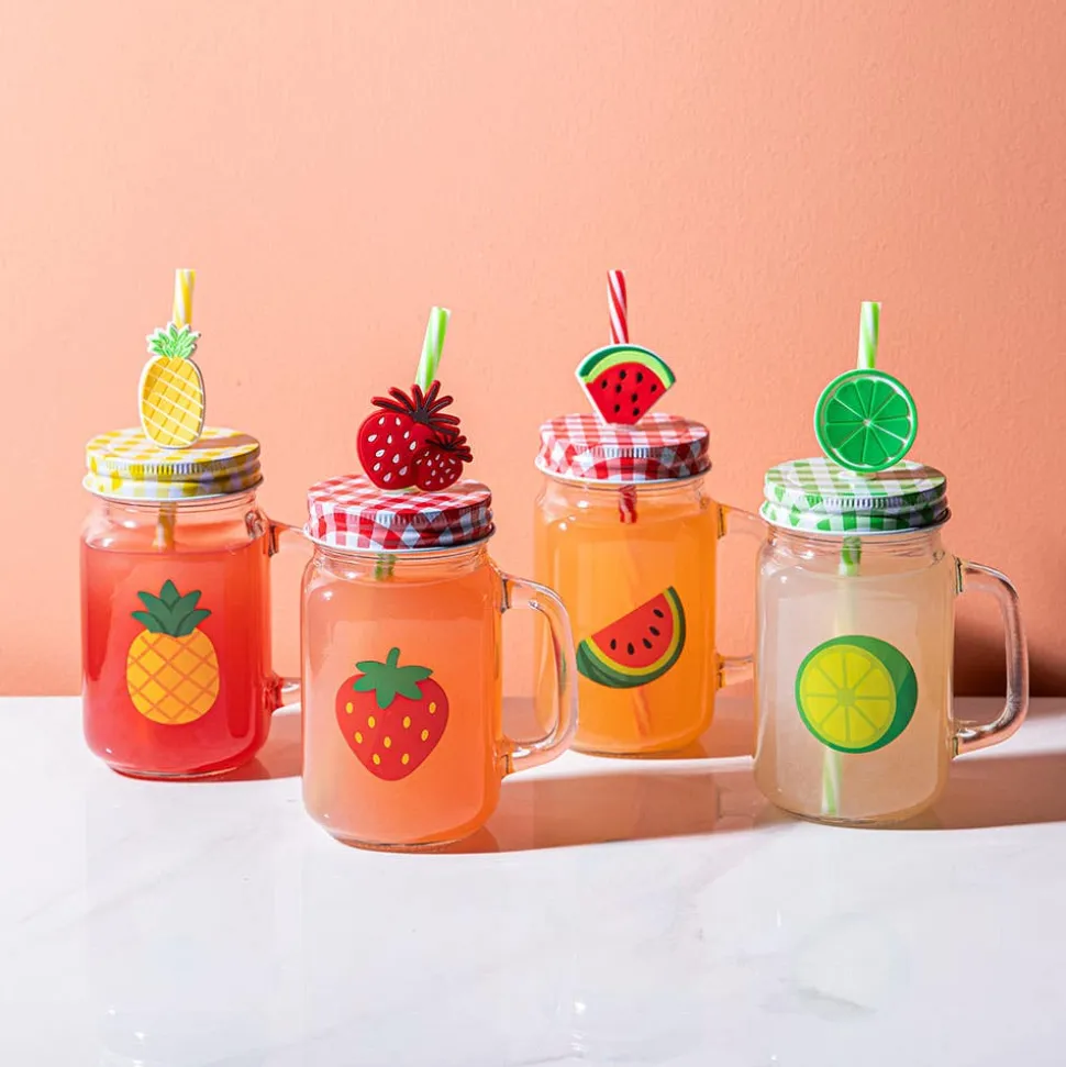 KSP Ice Cold 'Fruitfun' Glass Mason Drinking Jar - Set of 4