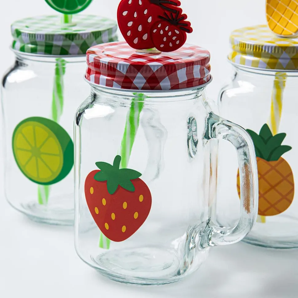 KSP Ice Cold 'Fruitfun' Glass Mason Drinking Jar - Set of 4