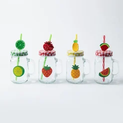 KSP Ice Cold 'Fruitfun' Glass Mason Drinking Jar - Set of 4
