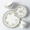 KSP Juliette New Bone China Dinnerware - Set of 16 (White/Green)