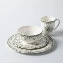 KSP Juliette New Bone China Dinnerware - Set of 16 (White/Green)