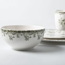 KSP Juliette New Bone China Dinnerware - Set of 16 (White/Green)