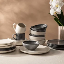 KSP Lysa Reactive Stoneware Dinnerware - Set of 16 (Taupe)