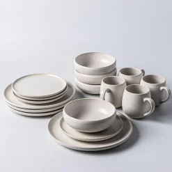 KSP Lysa Reactive Stoneware Dinnerware - Set of 16 (Taupe)