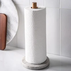 KSP Marbelle Upright Paper Towel Holder (Marble/Acacia)