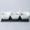 KSP Marble Porcelain Bowls with Tray and Spoons - Set of 7 (White/Grey)