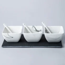 KSP Marble Porcelain Bowls with Tray and Spoons - Set of 7 (White/Grey)