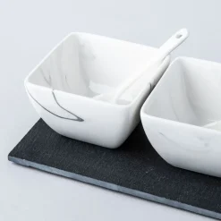 KSP Marble Porcelain Bowls with Tray and Spoons - Set of 7 (White/Grey)
