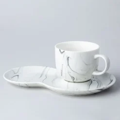 KSP Marble Porcelain Cup & Saucer (White/Grey)