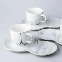 KSP Marble Porcelain Cup & Saucer (White/Grey)
