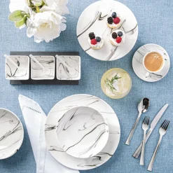 KSP Marble Porcelain Footed Cake Plate (White/Grey)