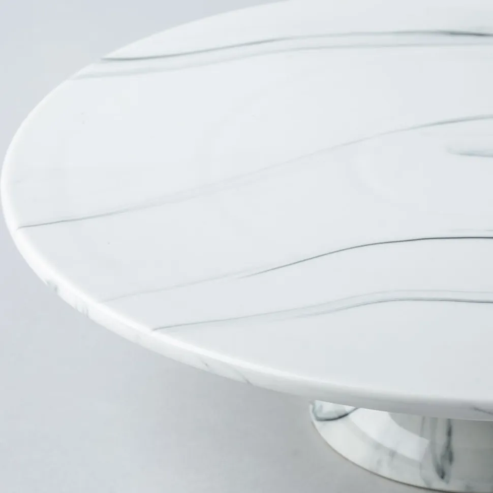 KSP Marble Porcelain Large Footed Cake Plate (White/Grey)