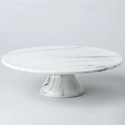 KSP Marble Porcelain Large Footed Cake Plate (White/Grey)