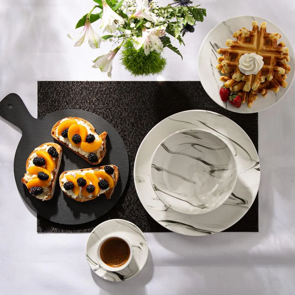 KSP Marble Porcelain Large Footed Cake Plate (White/Grey)