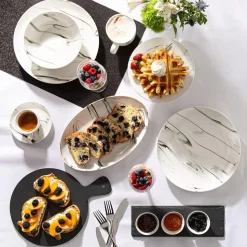 KSP Marble Porcelain Large Footed Cake Plate (White/Grey)