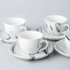 KSP Marble Porcelain Tea Cup with Saucer (White/Grey)