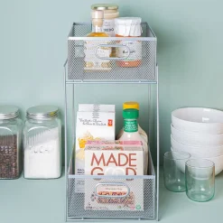 KSP Mesh Sliding Storage Basket 2-Tier (Silver) 31 x 21 x 42 cm