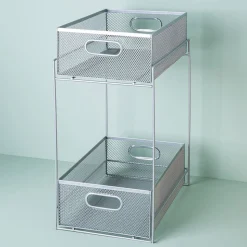 KSP Mesh Sliding Storage Basket 2-Tier (Silver) 31 x 21 x 42 cm