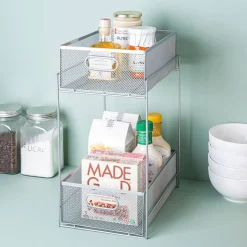 KSP Mesh Sliding Storage Basket 2-Tier (Silver) 31 x 21 x 42 cm