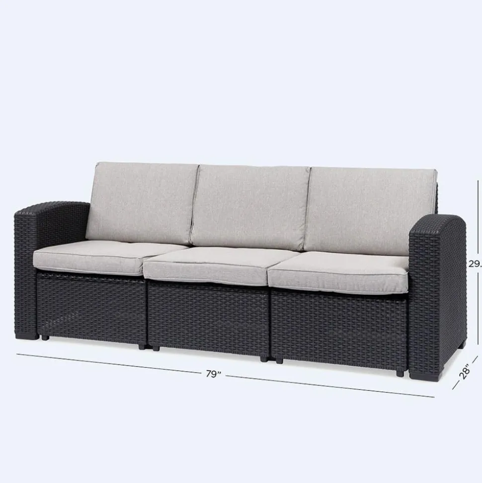 KSP Miami '3-Seat' Couch with Cushions (Brown/Grey)