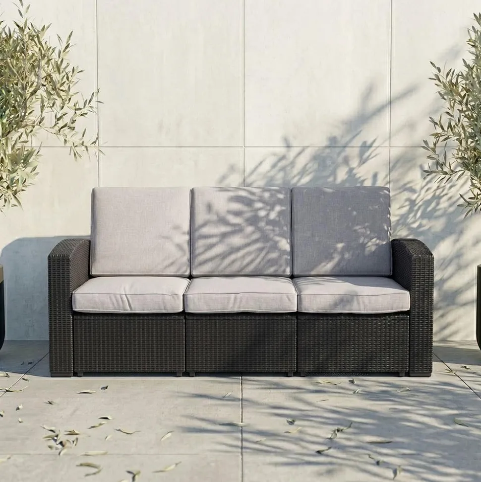 KSP Miami '3-Seat' Couch with Cushions (Brown/Grey)