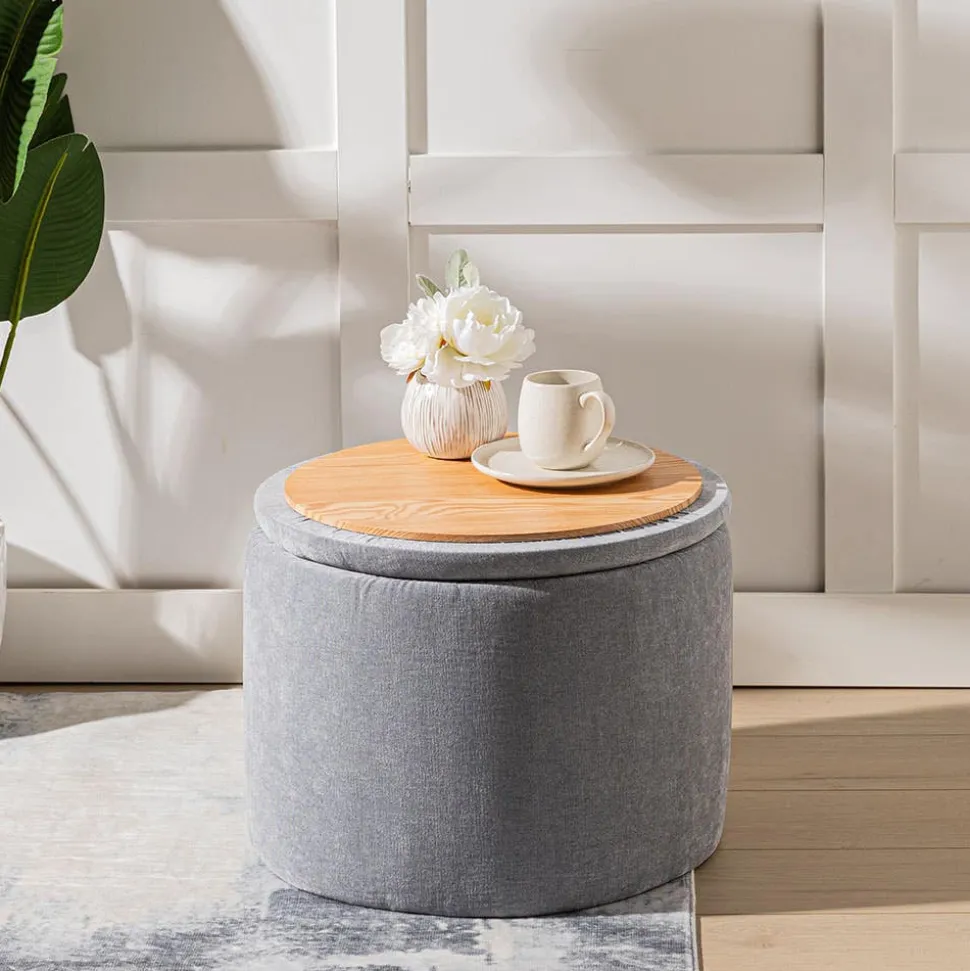 KSP Mia 'Oversized' Collapsible Chenille Ottoman (Grey)