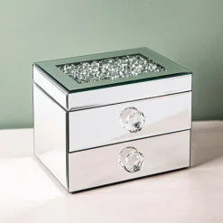 KSP Mirror '2-Drawer' Jewellery Box (Silver) 20 x 15 x 14.5 cm