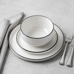 KSP Modo Porcelain Dinnerware - Set of 12 (White/Black)