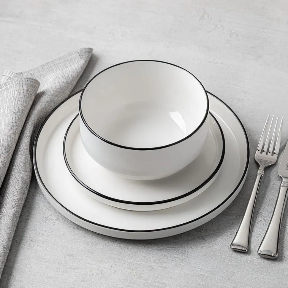 KSP Modo Porcelain Dinnerware - Set of 12 (White/Black)
