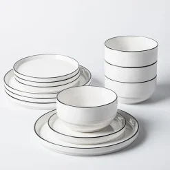 KSP Modo Porcelain Dinnerware - Set of 12 (White/Black)