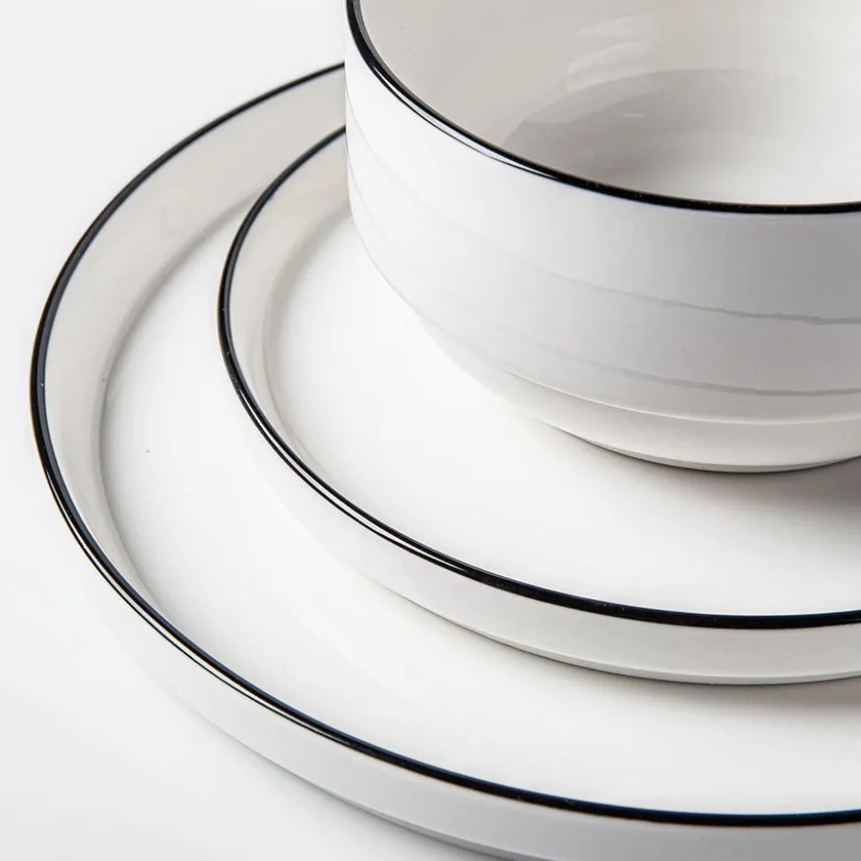 KSP Modo Porcelain Dinnerware - Set of 12 (White/Black)