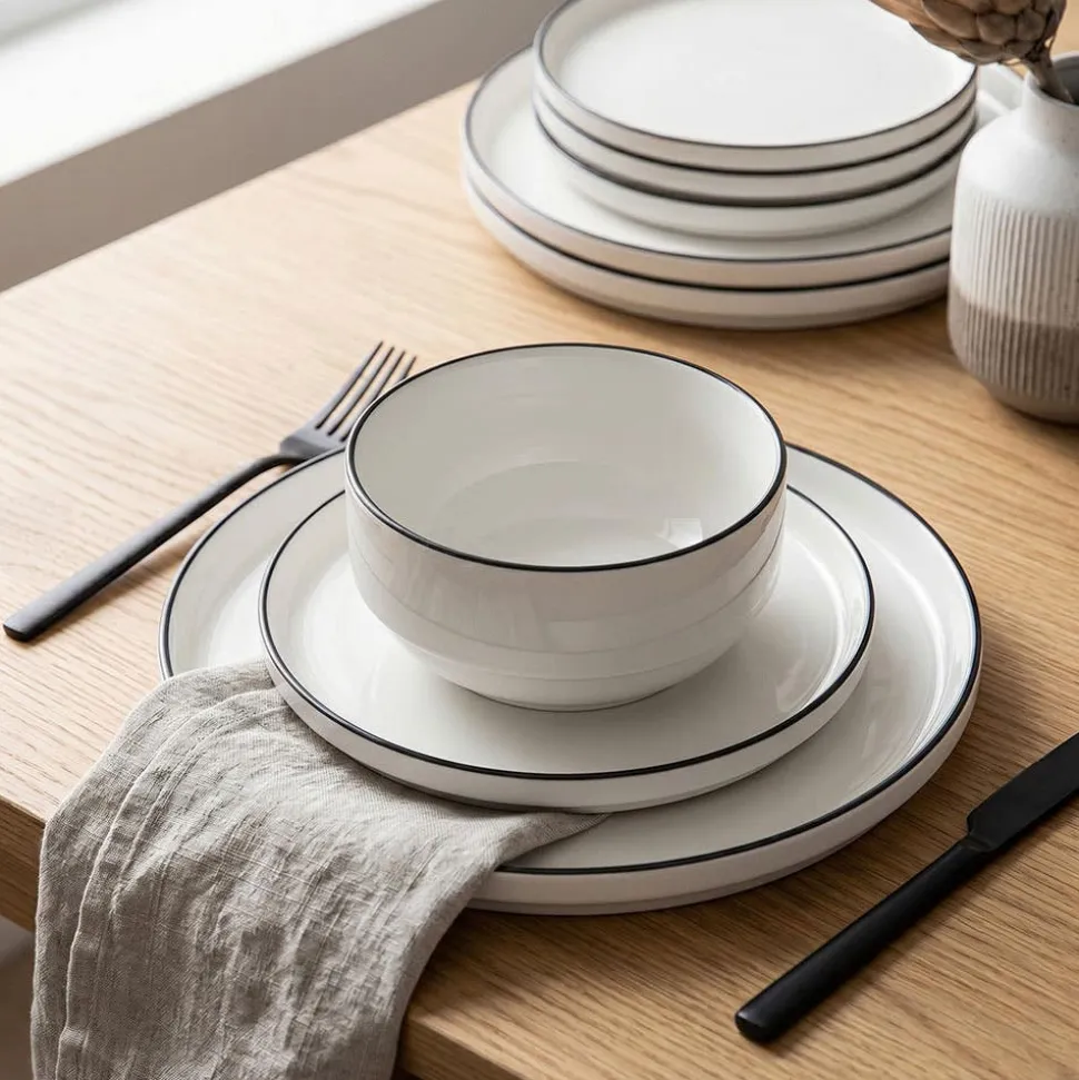KSP Modo Porcelain Dinnerware - Set of 12 (White/Black)