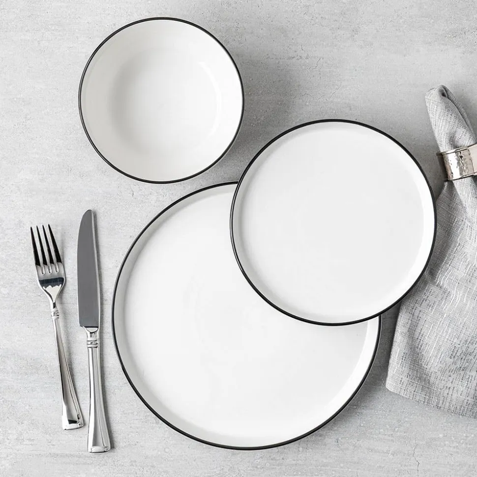 KSP Modo Porcelain Dinnerware - Set of 12 (White/Black)