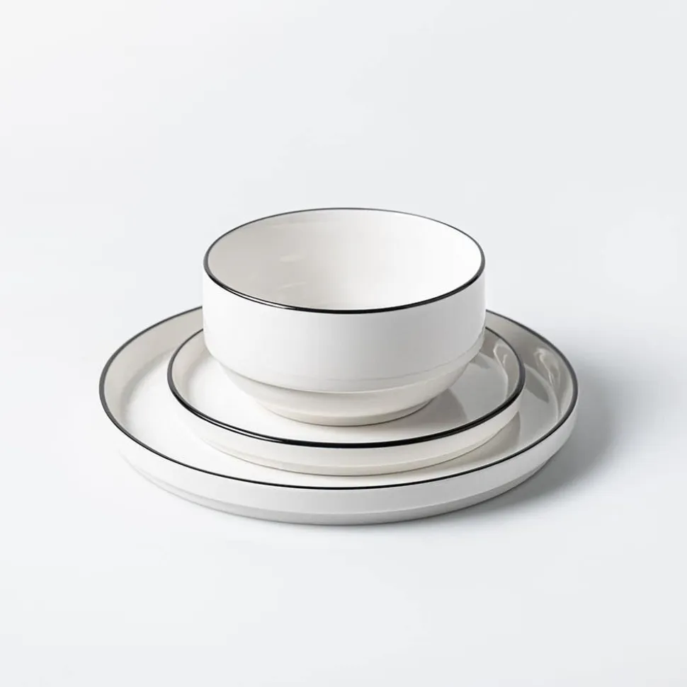 KSP Modo Porcelain Dinnerware - Set of 12 (White/Black)