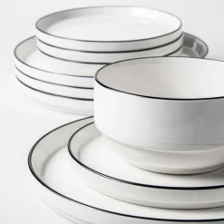 KSP Modo Porcelain Dinnerware - Set of 12 (White/Black)