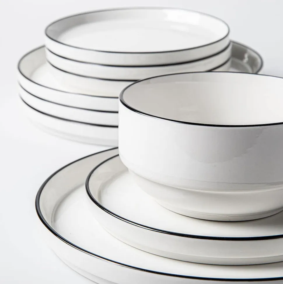 KSP Modo Porcelain Dinnerware - Set of 12 (White/Black)