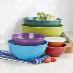 KSP Multi Melamine Mixing Bowl with Lids - Set of 6 (Multi Dark Tones)