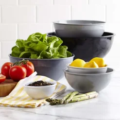 KSP Multi Melamine Mixing Bowl with Lids - Set of 6 (Multi Grey)