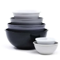 KSP Multi Melamine Mixing Bowl with Lids - Set of 6 (Multi Grey)