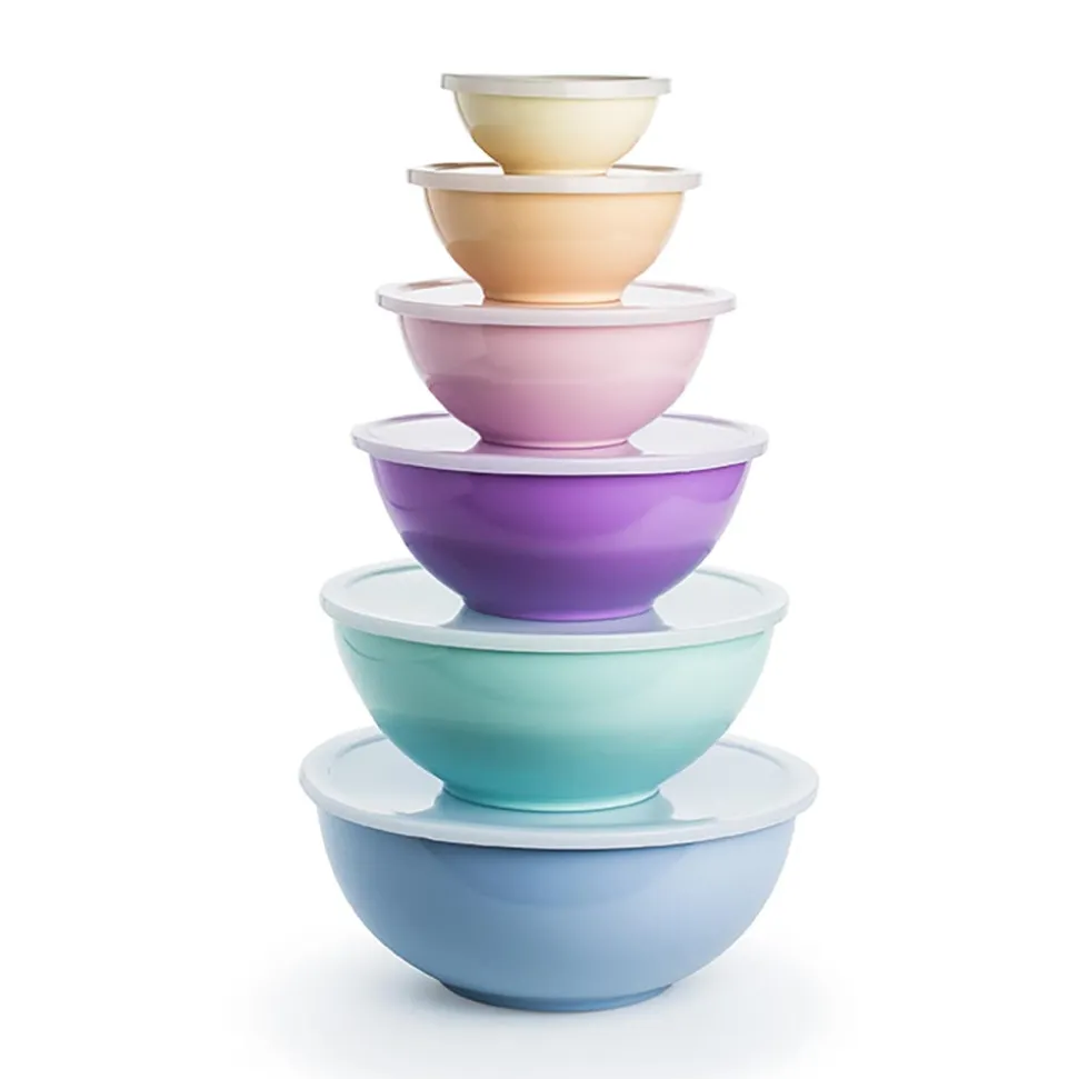 KSP Multi Melamine Mixing Bowl with Lids - Set of 6 (Multi Pastel)