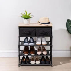 KSP Noir 4-Tier Shoe Rack with Drawers 60 x 26 x 72cm (Black)