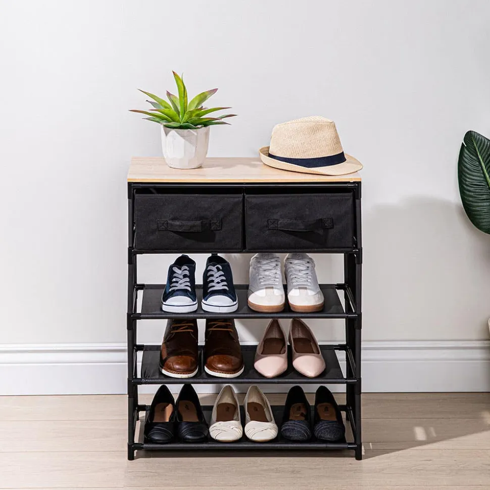 KSP Noir 4-Tier Shoe Rack with Drawers 60 x 26 x 72cm (Black)