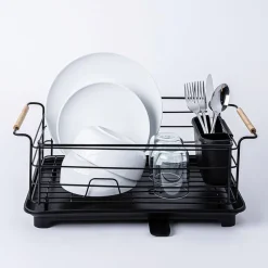 KSP Nova Dish Rack with Bamboo Handles (Black/Natural)