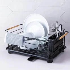 KSP Nova Dish Rack with Bamboo Handles (Black/Natural)