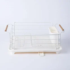 KSP Nova Dish Rack with Bamboo Handles (White/Natural)