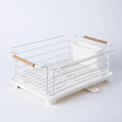 KSP Nova Dish Rack with Bamboo Handles (White/Natural)
